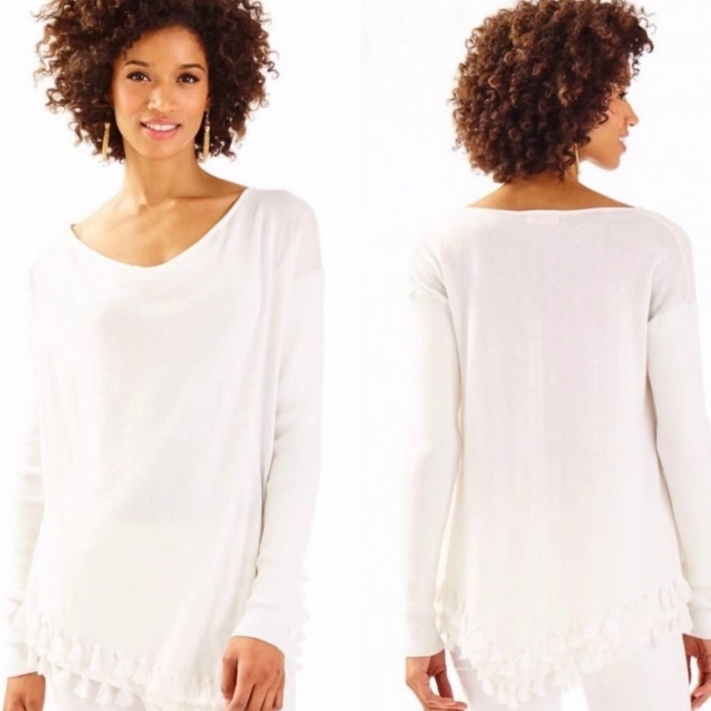 Lilly Pulitzer white ferrera cotton blend sweater with tassels